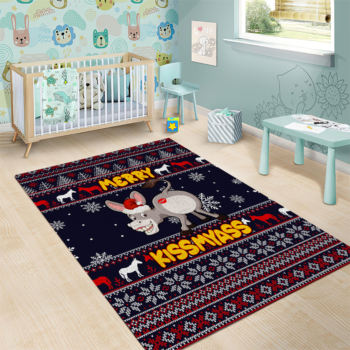 Funny Donkeys Christmas Area Rug Merry Kissmyass - Wonder Print Shop