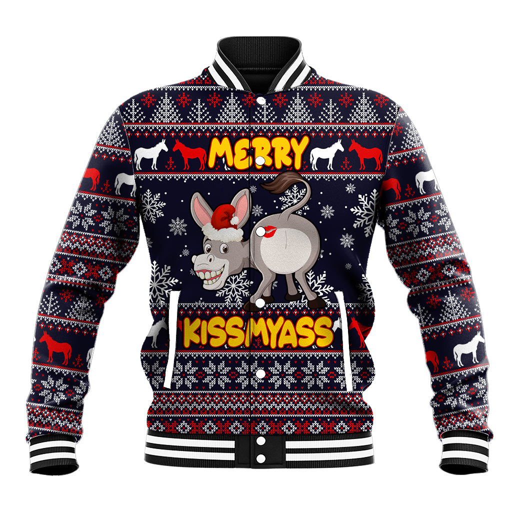 Funny Donkeys Christmas Baseball Jacket Merry Kissmyass - Wonder Print Shop