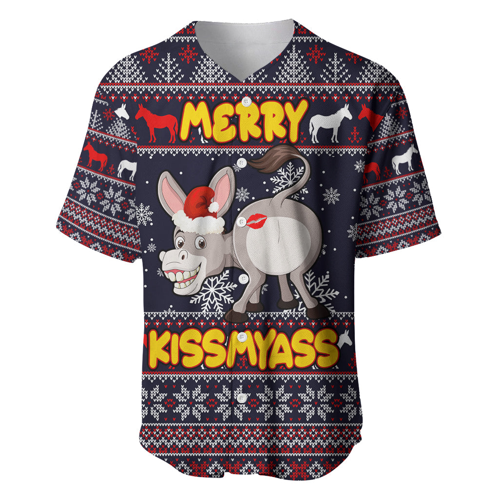 Funny Donkeys Christmas Baseball Jersey Merry Kissmyass - Wonder Print Shop