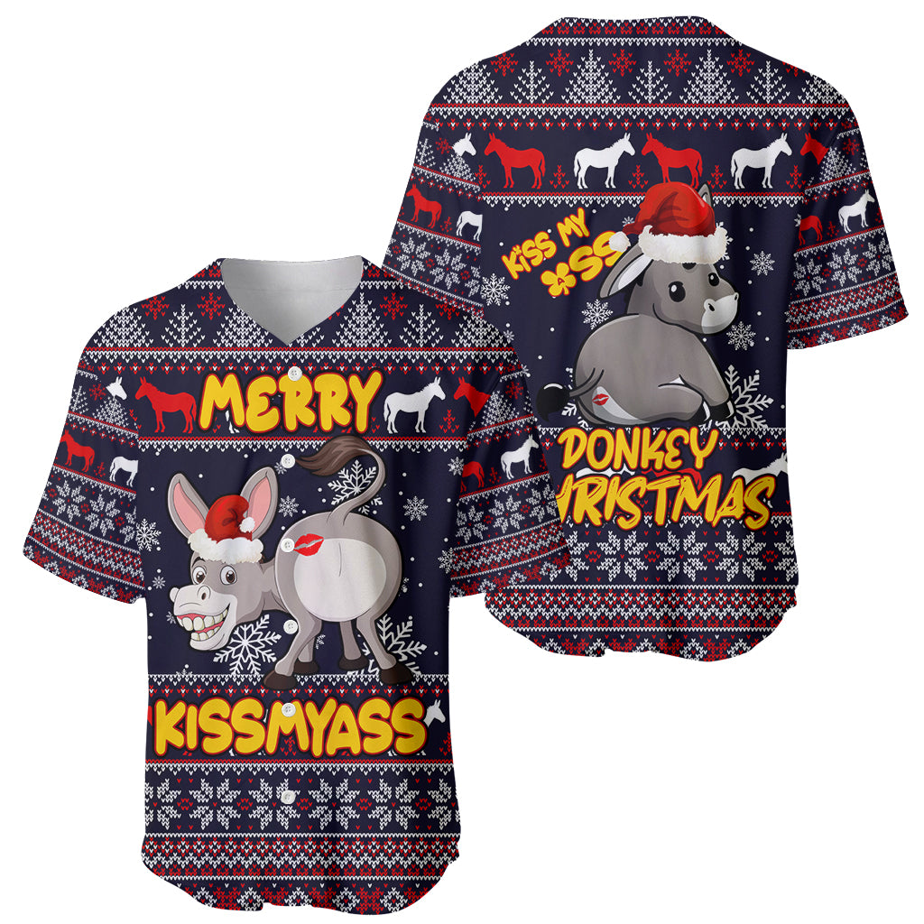 Funny Donkeys Christmas Baseball Jersey Merry Kissmyass - Wonder Print Shop