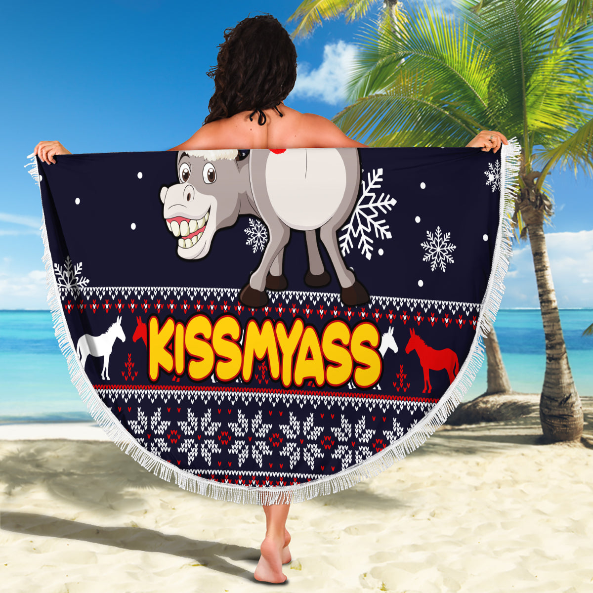 Funny Donkeys Christmas Beach Blanket Merry Kissmyass - Wonder Print Shop