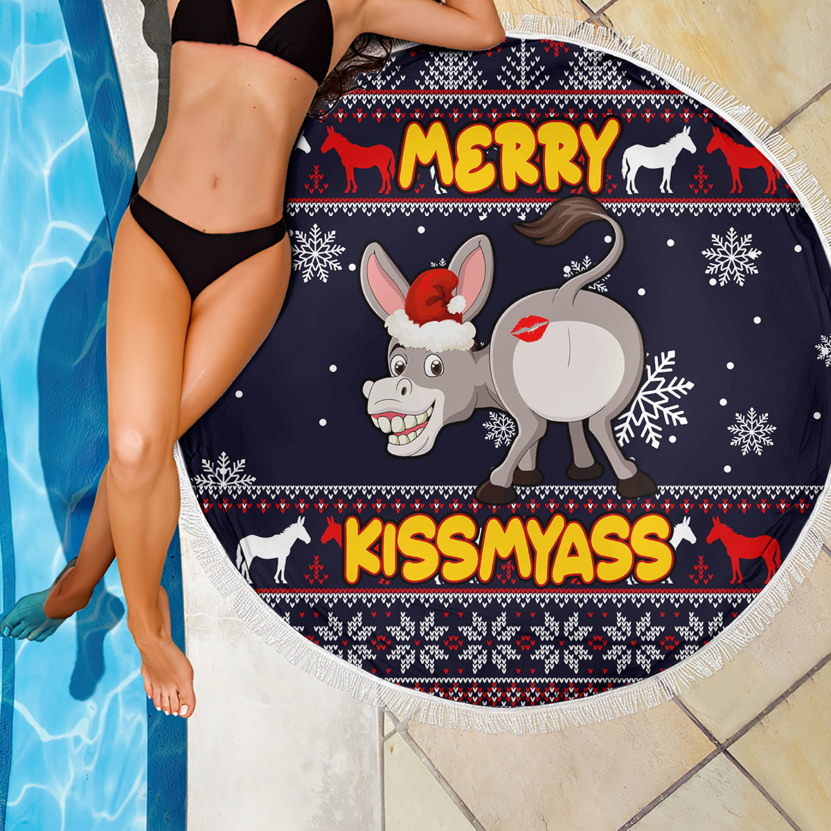 Funny Donkeys Christmas Beach Blanket Merry Kissmyass - Wonder Print Shop