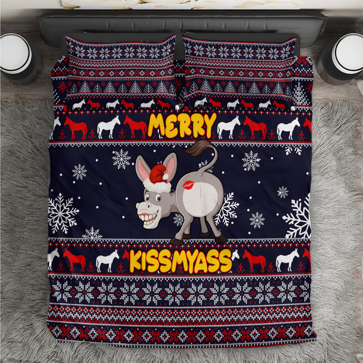 Funny Donkeys Christmas Bedding Set Merry Kissmyass - Wonder Print Shop