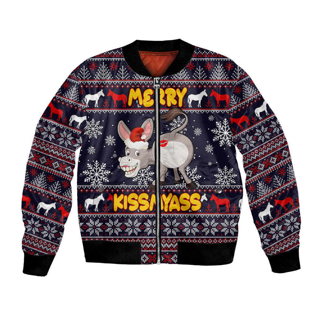 Funny Donkeys Christmas Bomber Jacket Merry Kissmyass - Wonder Print Shop