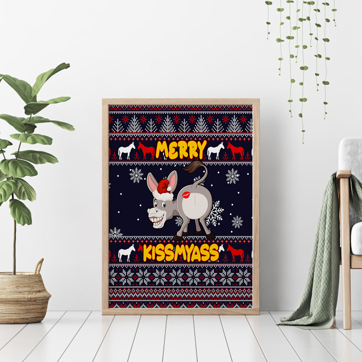 Funny Donkeys Christmas Canvas Wall Art Merry Kissmyass - Wonder Print Shop