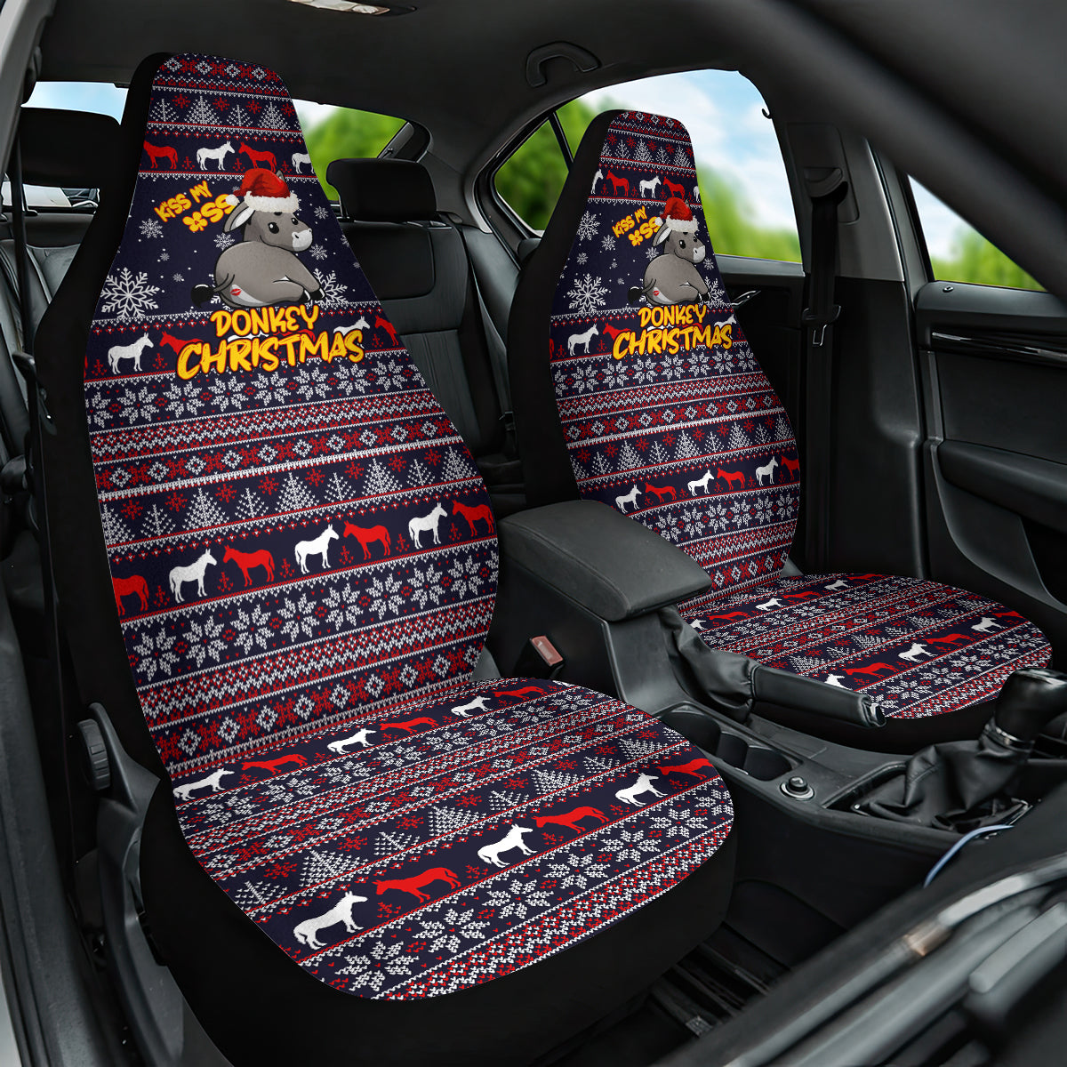 Funny Donkeys Christmas Car Seat Cover Merry Kissmyass - Wonder Print Shop