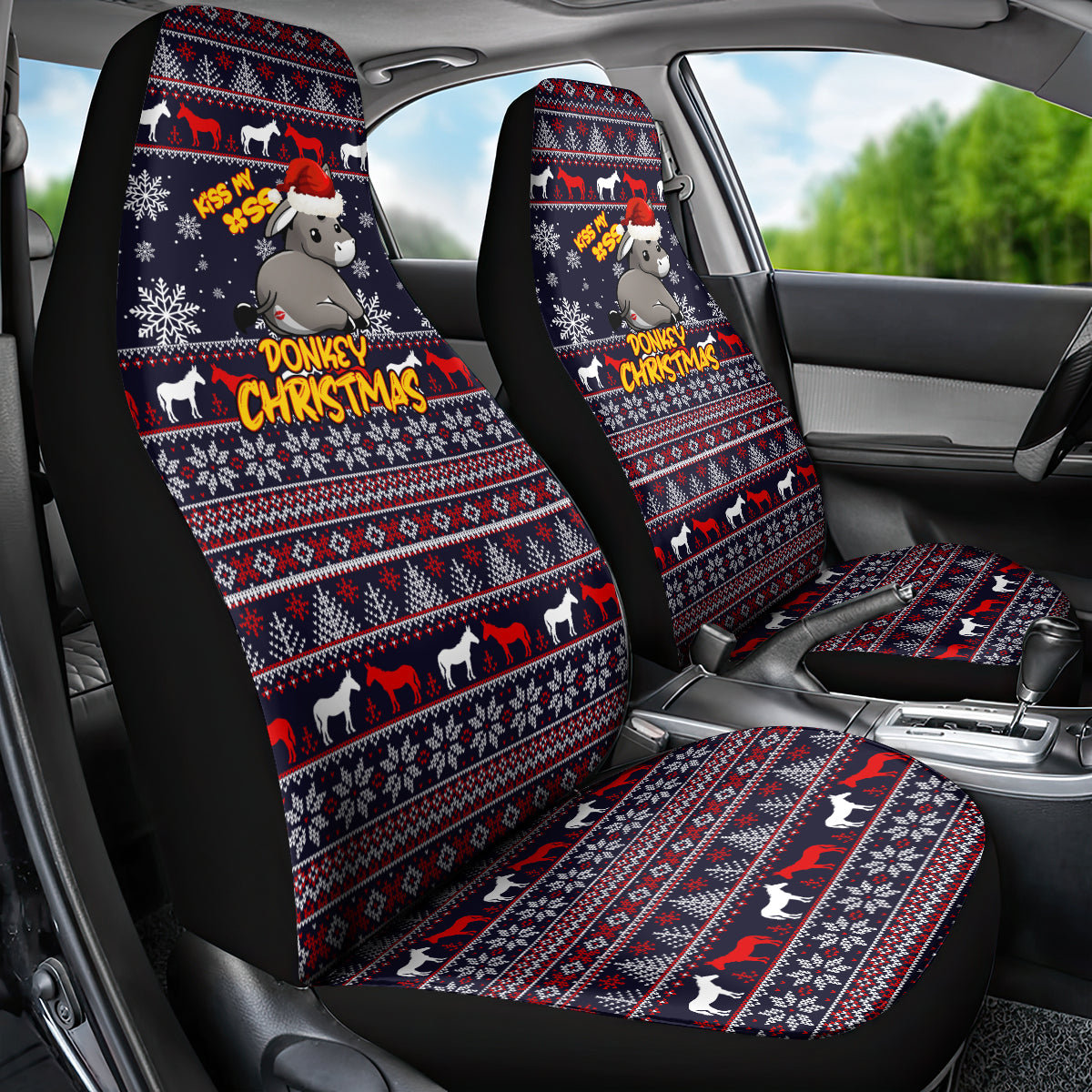 Funny Donkeys Christmas Car Seat Cover Merry Kissmyass - Wonder Print Shop