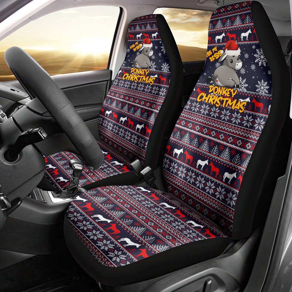 Funny Donkeys Christmas Car Seat Cover Merry Kissmyass - Wonder Print Shop