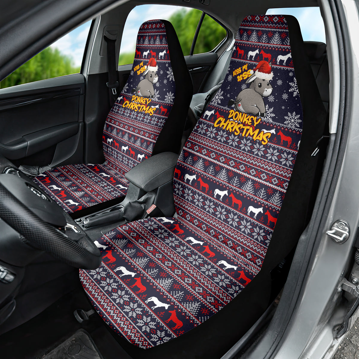 Funny Donkeys Christmas Car Seat Cover Merry Kissmyass - Wonder Print Shop
