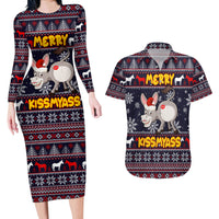 Funny Donkeys Christmas Couples Matching Long Sleeve Bodycon Dress and Hawaiian Shirt Merry Kissmyass - Wonder Print Shop