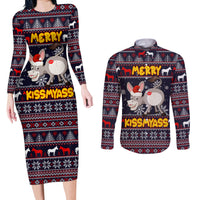 Funny Donkeys Christmas Couples Matching Long Sleeve Bodycon Dress and Long Sleeve Button Shirt Merry Kissmyass - Wonder Print Shop