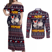 Funny Donkeys Christmas Couples Matching Off Shoulder Maxi Dress and Long Sleeve Button Shirt Merry Kissmyass - Wonder Print Shop