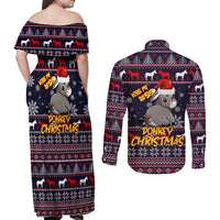 Funny Donkeys Christmas Couples Matching Off Shoulder Maxi Dress and Long Sleeve Button Shirt Merry Kissmyass - Wonder Print Shop