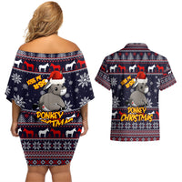 Funny Donkeys Christmas Couples Matching Off Shoulder Short Dress and Hawaiian Shirt Merry Kissmyass - Wonder Print Shop