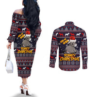 funny-donkeys-christmas-couples-matching-off-the-shoulder-long-sleeve-dress-and-long-sleeve-button-shirt-merry-kissmyass