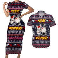 Funny Donkeys Christmas Couples Matching Short Sleeve Bodycon Dress and Hawaiian Shirt Merry Kissmyass - Wonder Print Shop