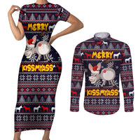 Funny Donkeys Christmas Couples Matching Short Sleeve Bodycon Dress and Long Sleeve Button Shirt Merry Kissmyass - Wonder Print Shop