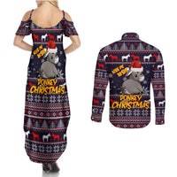 Funny Donkeys Christmas Couples Matching Summer Maxi Dress and Long Sleeve Button Shirt Merry Kissmyass - Wonder Print Shop