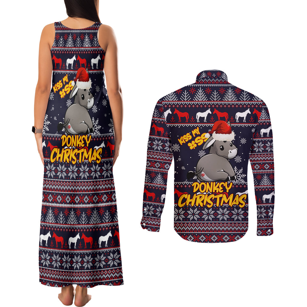 Funny Donkeys Christmas Couples Matching Tank Maxi Dress and Long Sleeve Button Shirt Merry Kissmyass - Wonder Print Shop