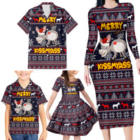 Funny Donkeys Christmas Family Matching Long Sleeve Bodycon Dress and Hawaiian Shirt Merry Kissmyass - Wonder Print Shop