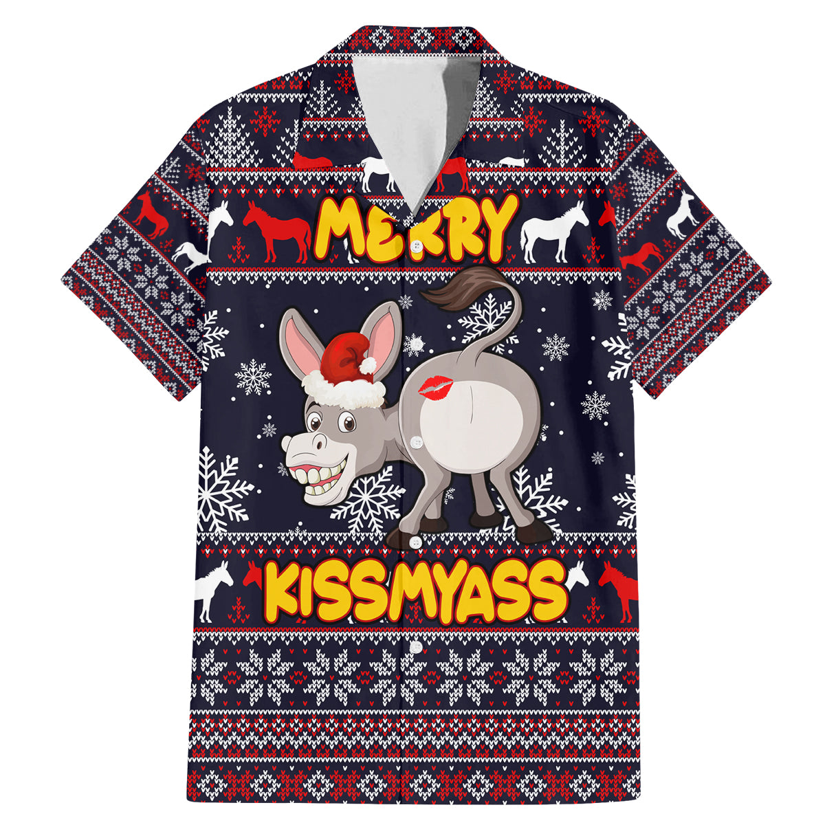 Funny Donkeys Christmas Family Matching Mermaid Dress and Hawaiian Shirt Merry Kissmyass - Wonder Print Shop