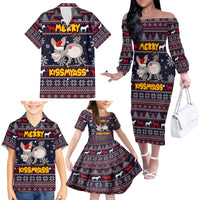 Funny Donkeys Christmas Family Matching Off Shoulder Long Sleeve Dress and Hawaiian Shirt Merry Kissmyass - Wonder Print Shop