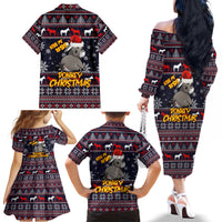 Funny Donkeys Christmas Family Matching Off Shoulder Long Sleeve Dress and Hawaiian Shirt Merry Kissmyass - Wonder Print Shop