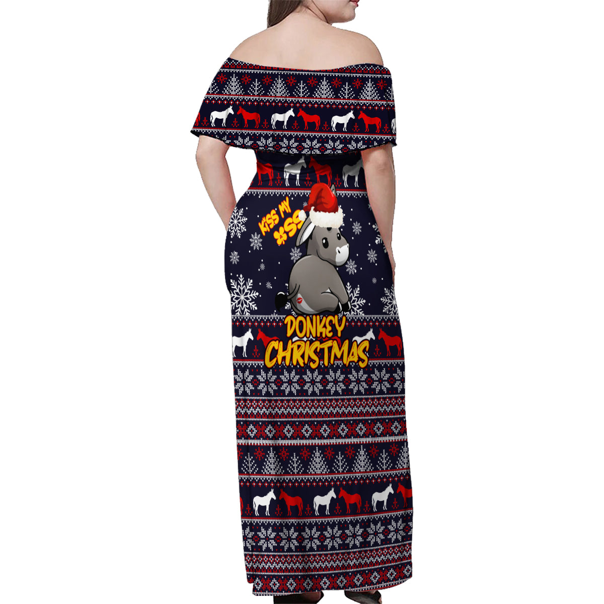 Funny Donkeys Christmas Family Matching Off Shoulder Maxi Dress and Hawaiian Shirt Merry Kissmyass - Wonder Print Shop