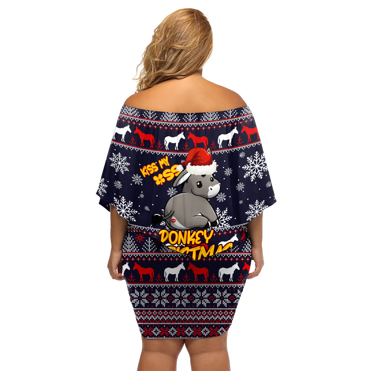 Funny Donkeys Christmas Family Matching Off Shoulder Short Dress and Hawaiian Shirt Merry Kissmyass - Wonder Print Shop