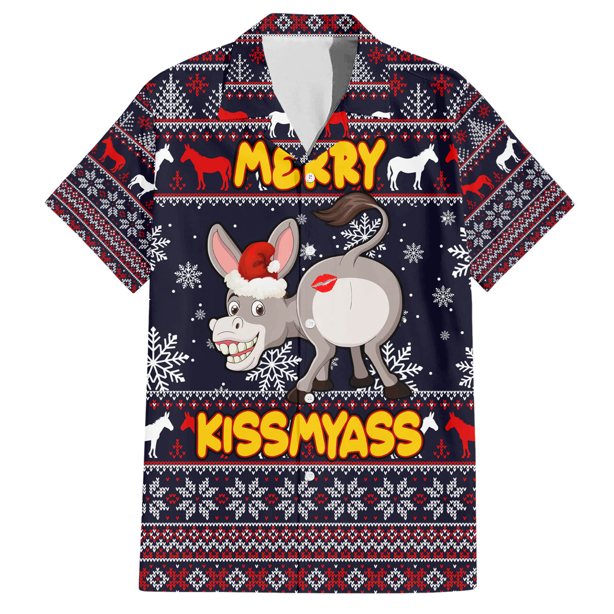 Funny Donkeys Christmas Family Matching Short Sleeve Bodycon Dress and Hawaiian Shirt Merry Kissmyass - Wonder Print Shop