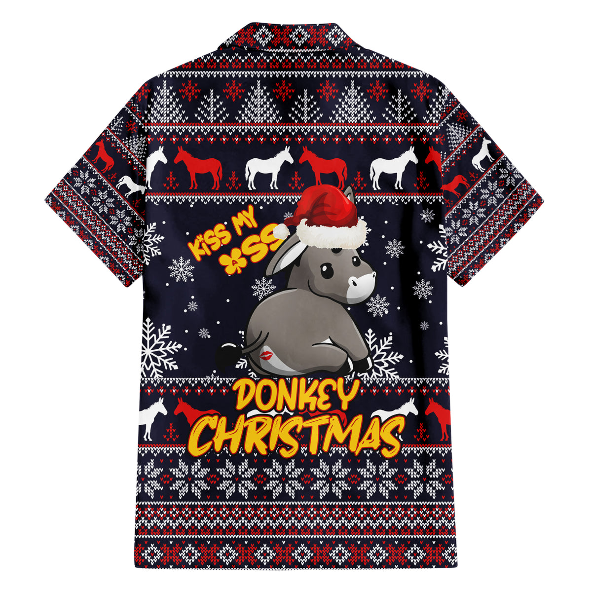 Funny Donkeys Christmas Family Matching Short Sleeve Bodycon Dress and Hawaiian Shirt Merry Kissmyass - Wonder Print Shop
