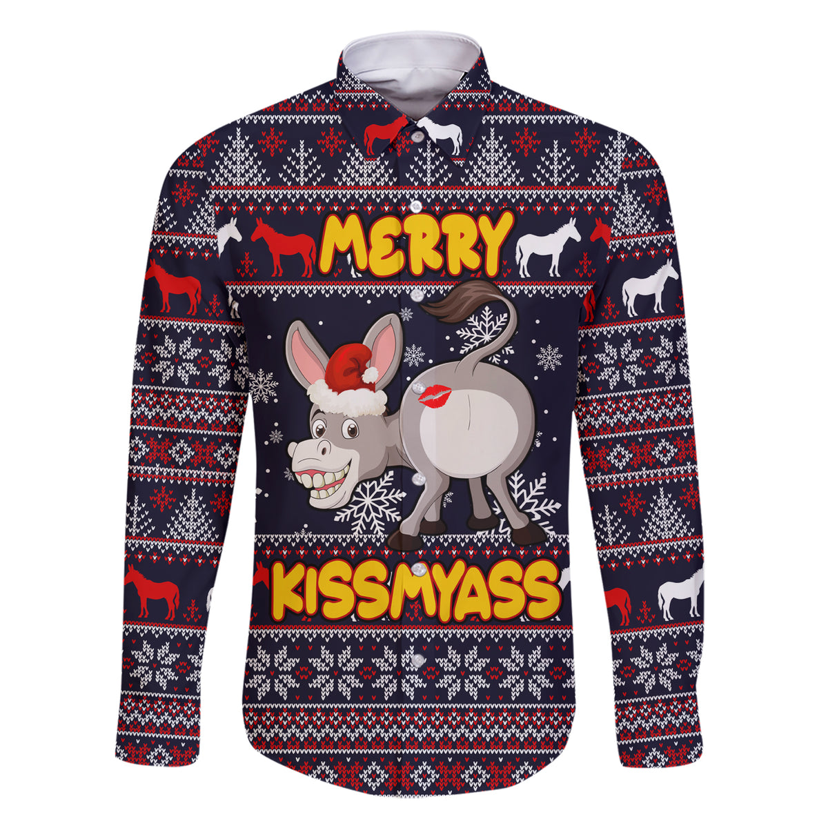 Funny Donkeys Christmas Family Matching Short Sleeve Bodycon Dress and Hawaiian Shirt Merry Kissmyass - Wonder Print Shop