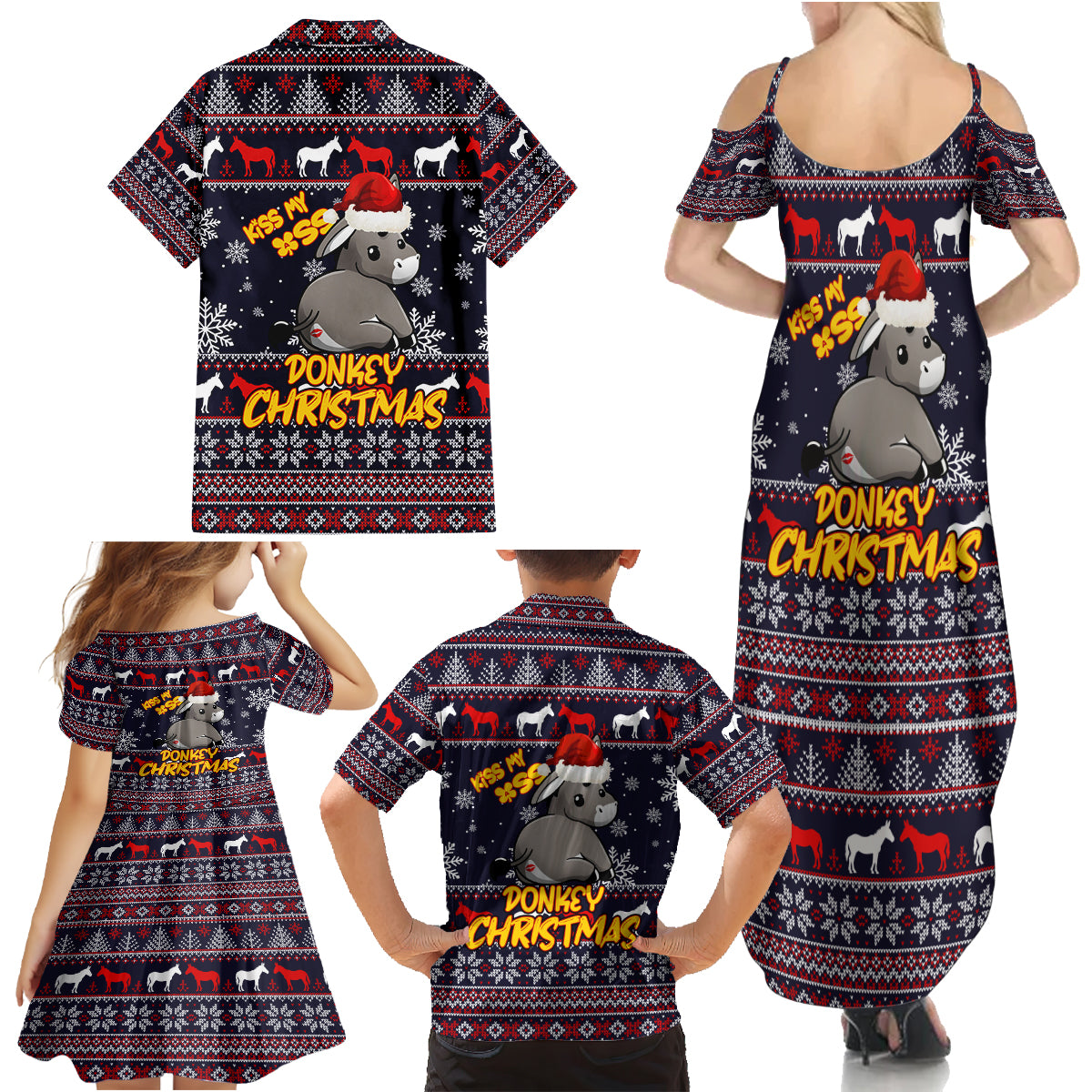 Funny Donkeys Christmas Family Matching Summer Maxi Dress and Hawaiian Shirt Merry Kissmyass - Wonder Print Shop