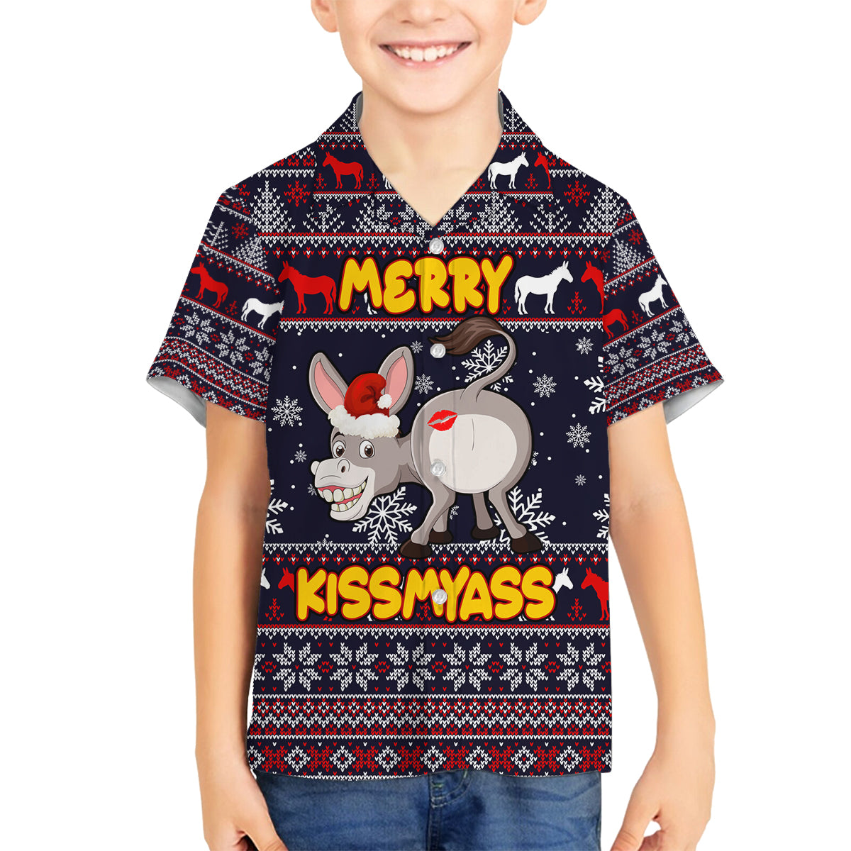 Funny Donkeys Christmas Family Matching Summer Maxi Dress and Hawaiian Shirt Merry Kissmyass - Wonder Print Shop