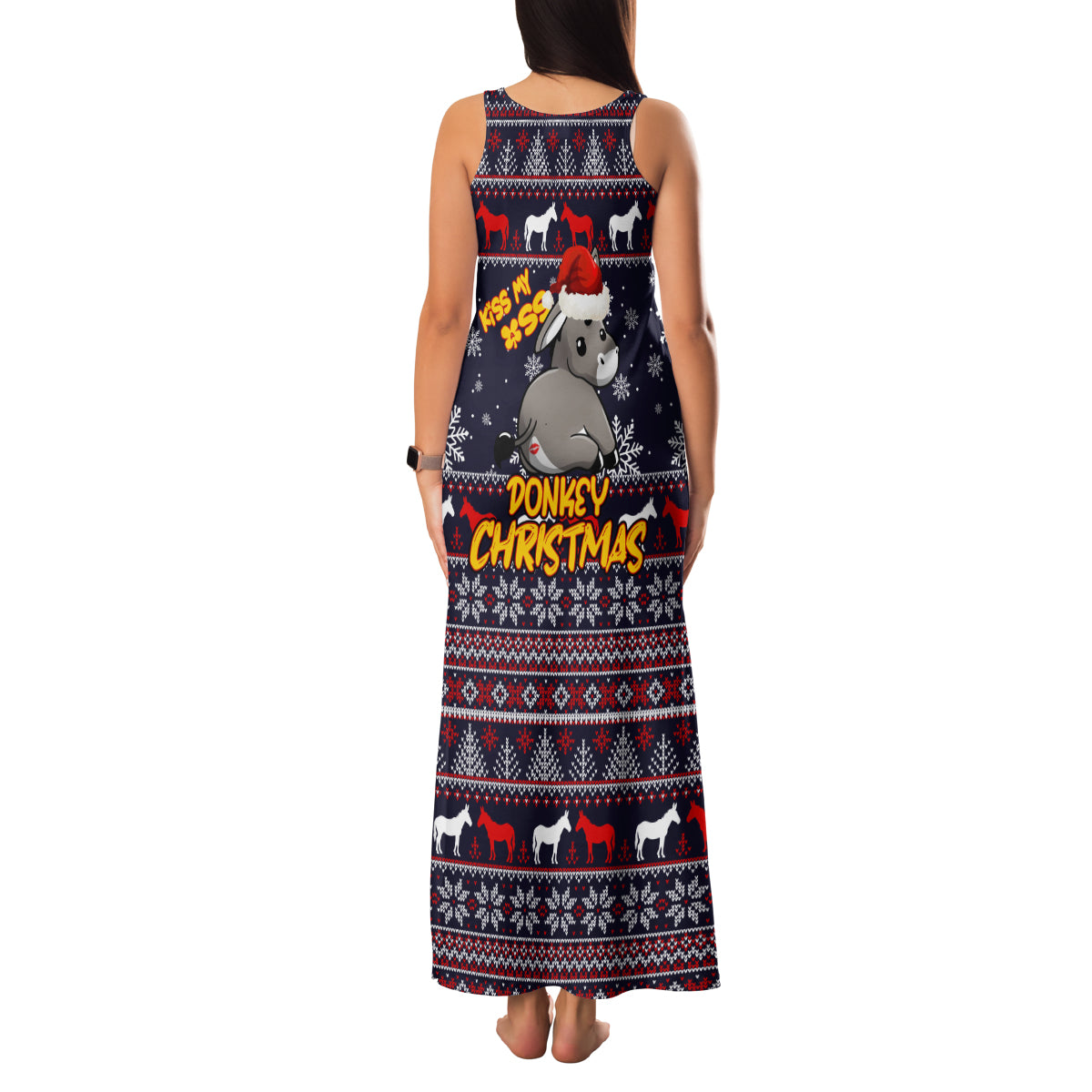 Funny Donkeys Christmas Family Matching Tank Maxi Dress and Hawaiian Shirt Merry Kissmyass - Wonder Print Shop