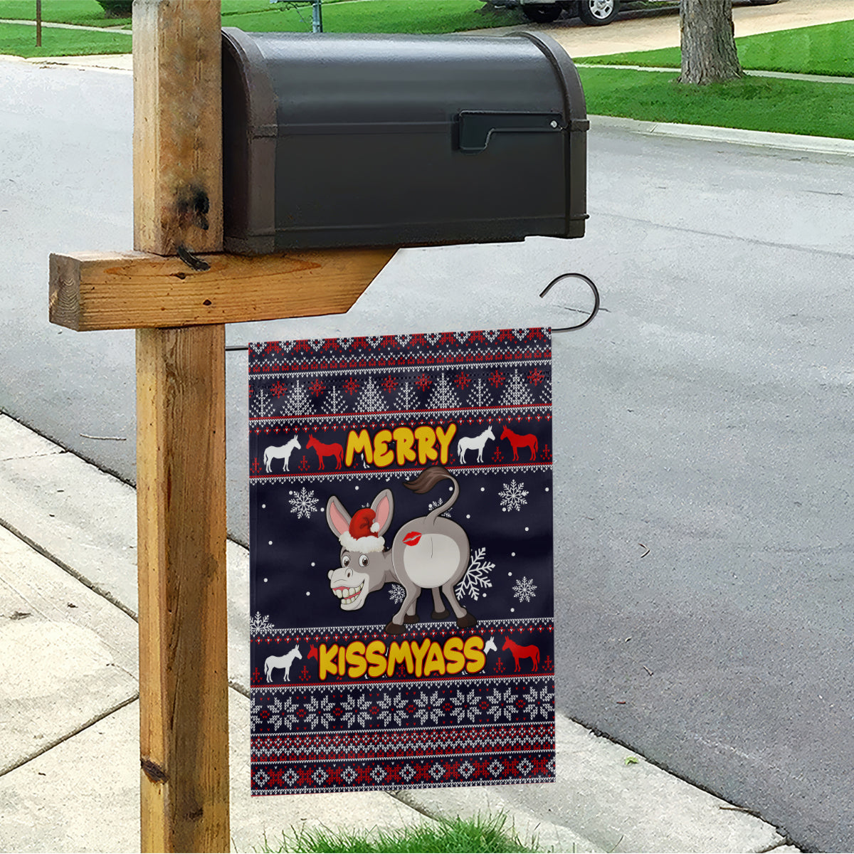 Funny Donkeys Christmas Garden Flag Merry Kissmyass - Wonder Print Shop