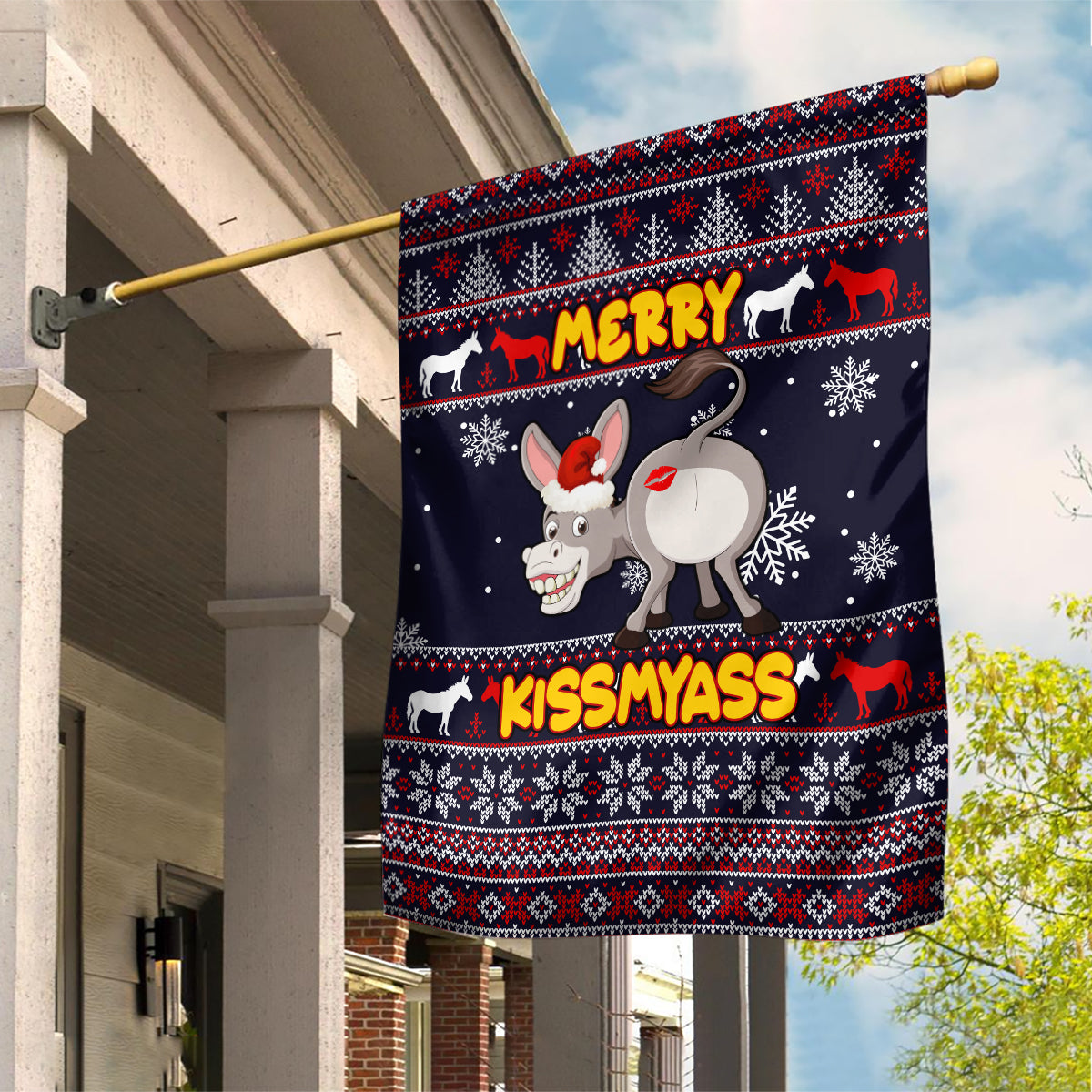 Funny Donkeys Christmas Garden Flag Merry Kissmyass - Wonder Print Shop