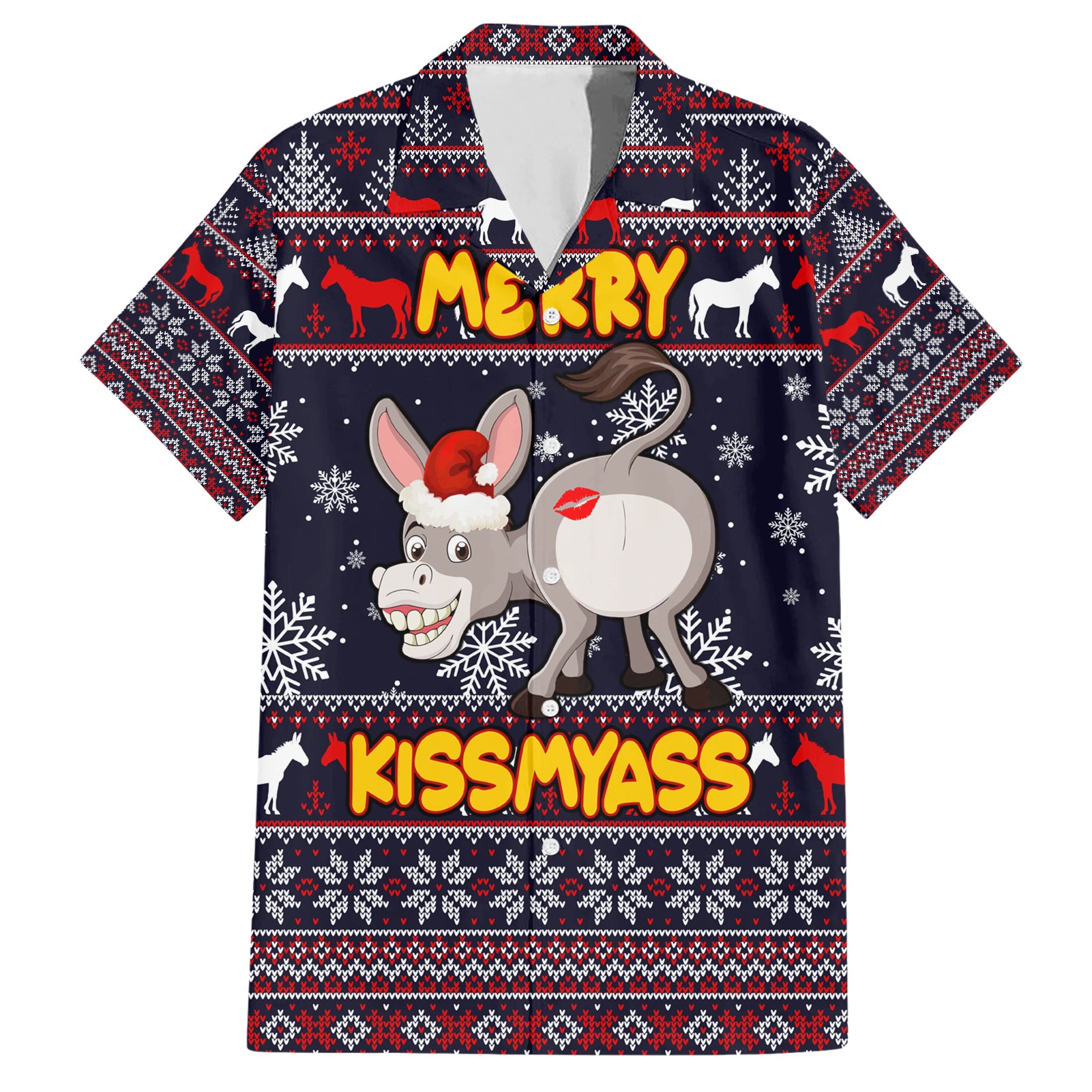 Funny Donkeys Christmas Hawaiian Shirt Merry Kissmyass - Wonder Print Shop