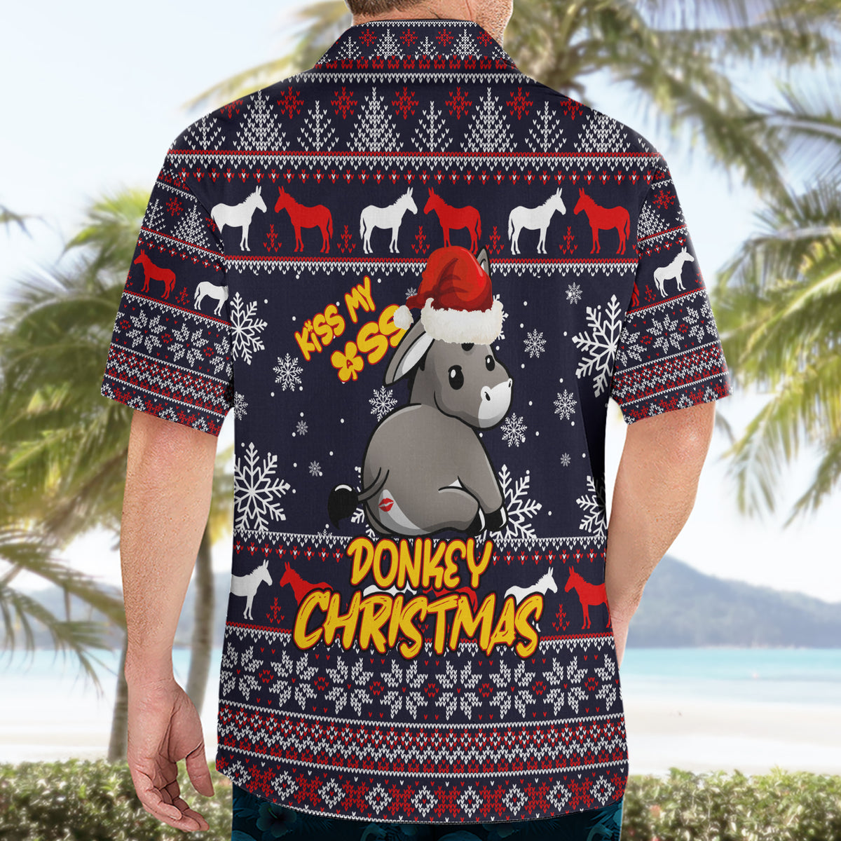 Funny Donkeys Christmas Hawaiian Shirt Merry Kissmyass - Wonder Print Shop