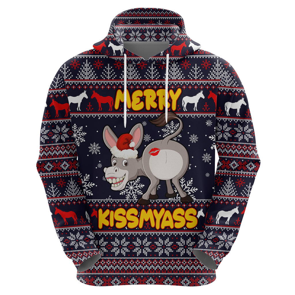 Funny Donkeys Christmas Hoodie Merry Kissmyass - Wonder Print Shop