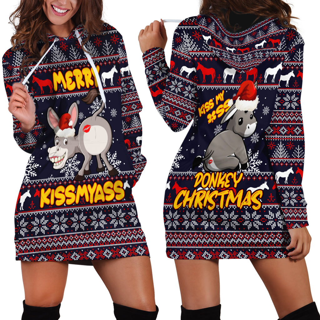 Funny Donkeys Christmas Hoodie Dress Merry Kissmyass - Wonder Print Shop