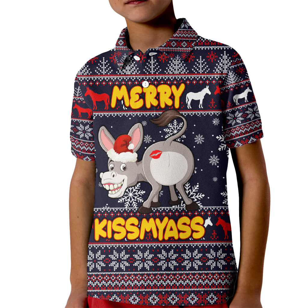 Funny Donkeys Christmas Kid Polo Shirt Merry Kissmyass - Wonder Print Shop