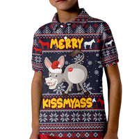 Funny Donkeys Christmas Kid Polo Shirt Merry Kissmyass - Wonder Print Shop