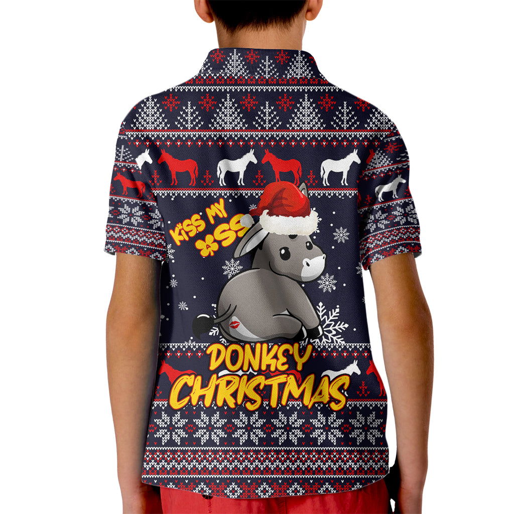 Funny Donkeys Christmas Kid Polo Shirt Merry Kissmyass - Wonder Print Shop