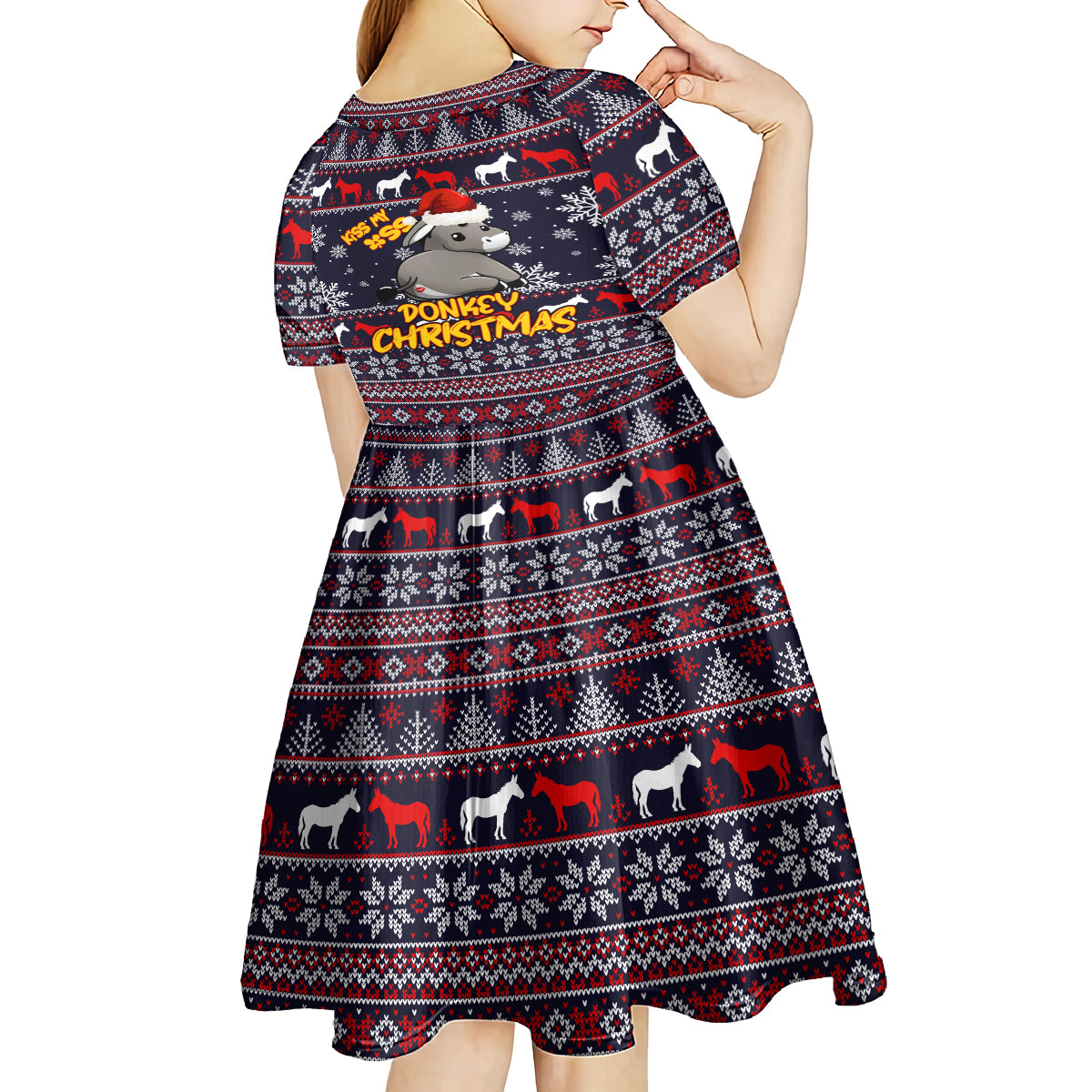 Funny Donkeys Christmas Kid Short Sleeve Dress Merry Kissmyass - Wonder Print Shop