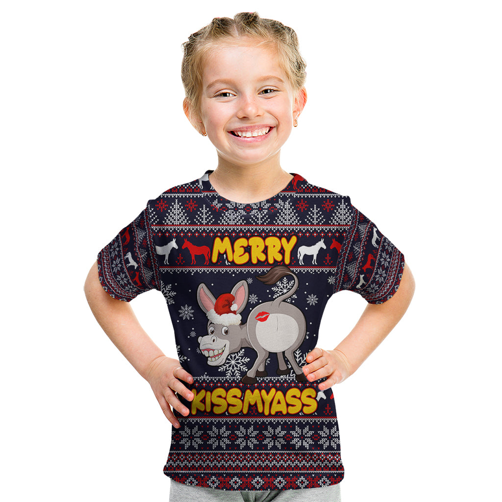 Funny Donkeys Christmas Kid T Shirt Merry Kissmyass - Wonder Print Shop
