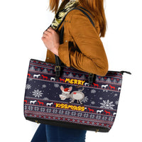 Funny Donkeys Christmas Leather Tote Bag Merry Kissmyass - Wonder Print Shop