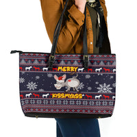 Funny Donkeys Christmas Leather Tote Bag Merry Kissmyass - Wonder Print Shop