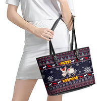 Funny Donkeys Christmas Leather Tote Bag Merry Kissmyass - Wonder Print Shop