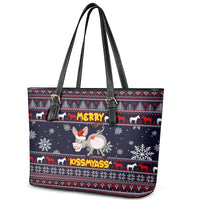 Funny Donkeys Christmas Leather Tote Bag Merry Kissmyass - Wonder Print Shop